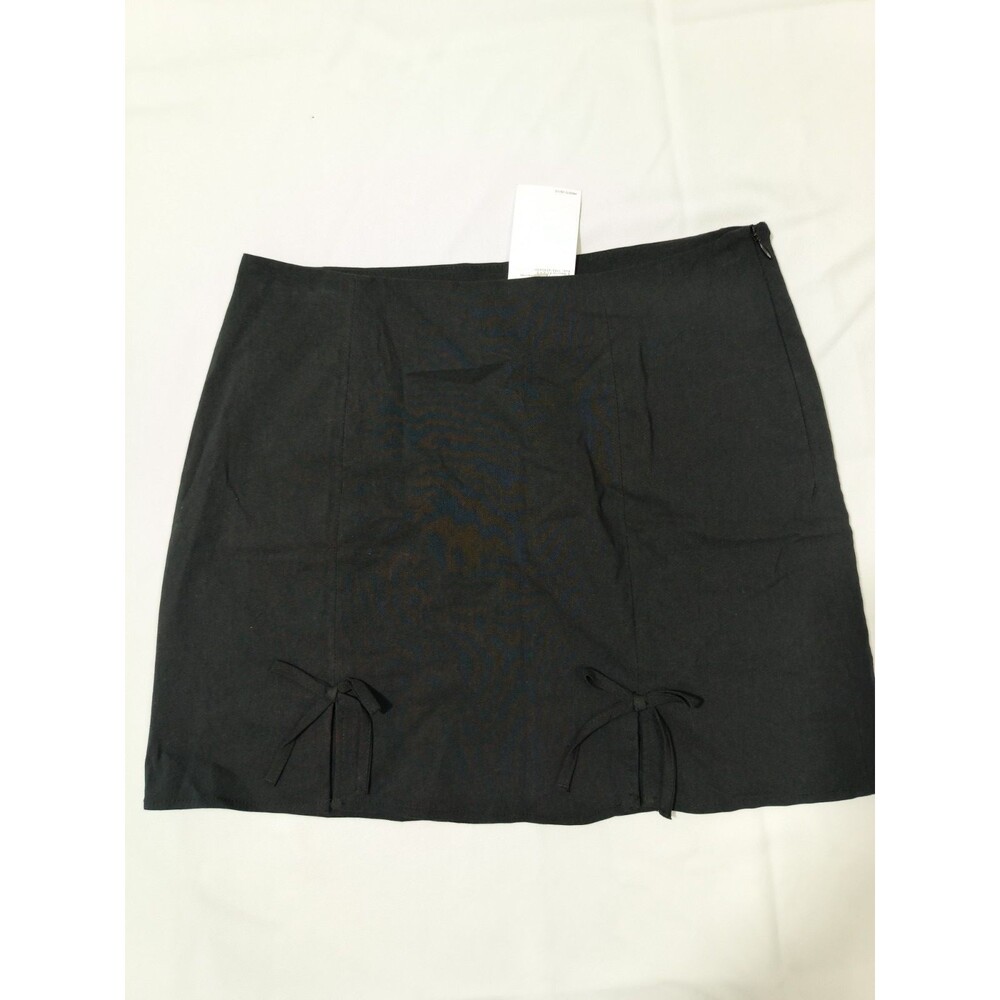 NWT H&M Women's US 2 EUR 34 Black Mini Skirt Bow Tie Detail Side Zip